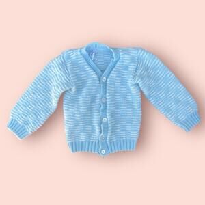 Vintage Cardigan Sweater Baby Blue & White Baby Size 12-18 Months Knit